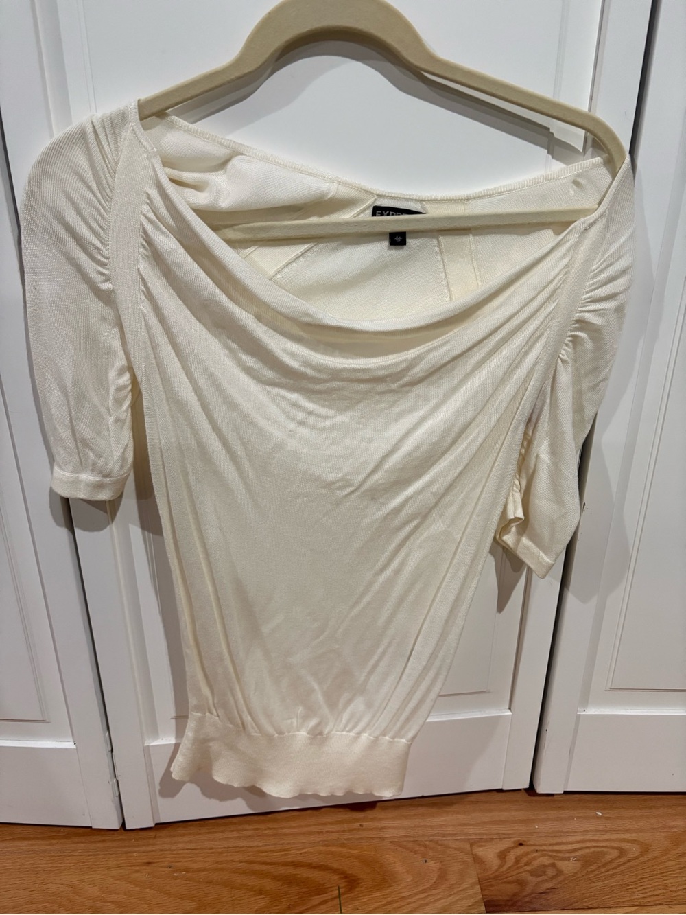 Express Cream Draped Neck Short-Sleeve Tunic